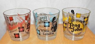3 Vtg Scotch Whiskey Glasses Long John Ballantines King George Iv White Label