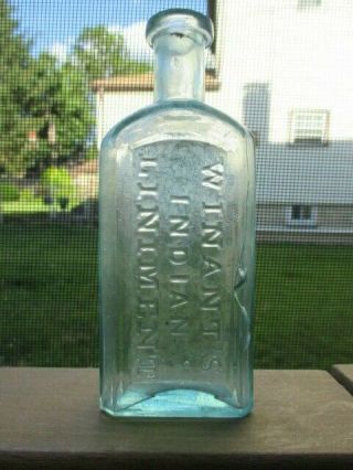 1850 - 1870 " Winant Indian Liniment ".  Rare Nj Quack Medicine Cure Aqua Bottle