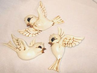 Vintage Set Of 3 Birds Ceramic Wall Decor Happy Cheerful Whimsical Signed