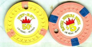 Royal Nevada Hotel Casino (las Vegas) (2) Chips (50 Cent - $5) (drilled) (su - But C