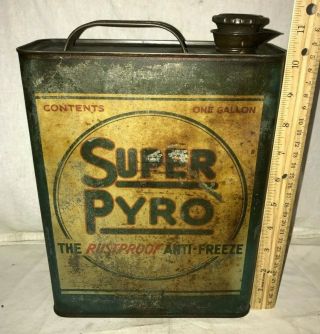 Antique Early Pyro Anti - Freeze Tin Litho Narrow Gallon Can Cas Oil Station