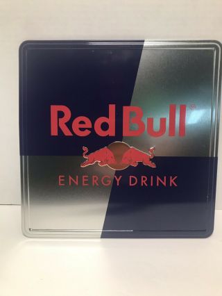 Red Bull Metal Sign With Full Logo On Both Sides.  10”x10” Bulls In Middle Raised