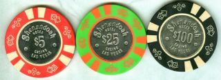 Shenandoah Casino (las Vegas) (3) Chips ($5 - $25 - $100) (avg)