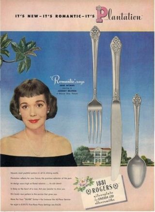 1948 Oneida Print Ad 1881 Sterling Silverware " Plantation " Pattern Jane Wyman