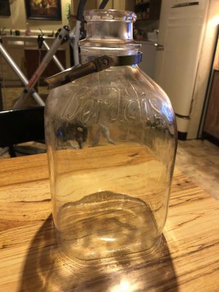 Vintage Borden’s Milk Bottle,  1 Gallon,  Clear Glass,  Metal Neck Band & Handle