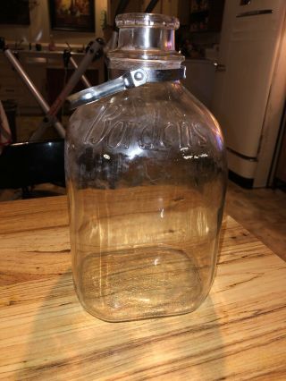 Vintage Borden’s Milk Bottle,  1 Gallon,  Clear Glass,  Metal Neck Band & Handle 3