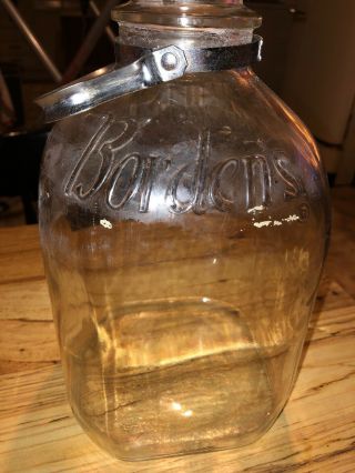 Vintage Borden’s Milk Bottle,  1 Gallon,  Clear Glass,  Metal Neck Band & Handle 4