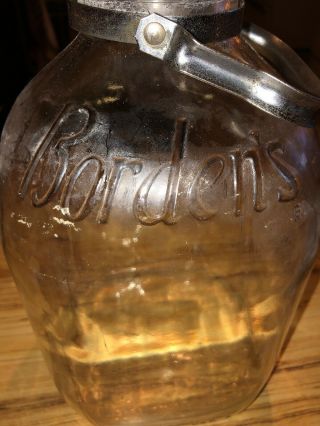 Vintage Borden’s Milk Bottle,  1 Gallon,  Clear Glass,  Metal Neck Band & Handle 6