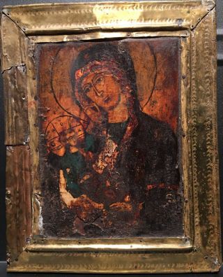 Russian Icon - Egg Tempera On Wood Panel - Mother And Child (19th C. )