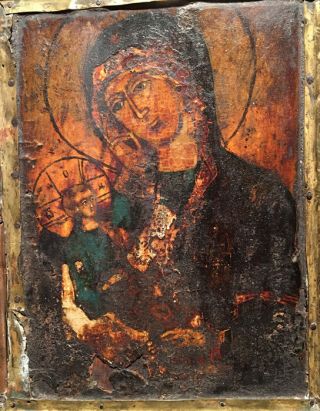 Russian Icon - Egg Tempera On Wood Panel - Mother And Child (19th C. ) 2
