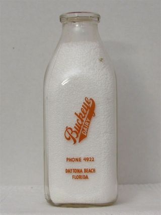 Sspq Milk Bottle Buckeye Dairy Daytona Beach Fl Volusia County 1953