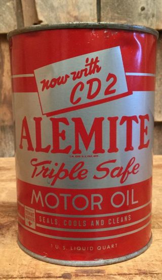 Vintage Alemite Auto Motor Oil Engine Gas Service Station 1 Qt Nos Can Sign