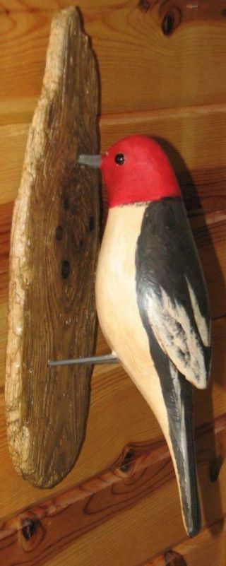 Red Headed Woodpecker Carved Jim Slack Pekin Il Bird Figure Wall Mount