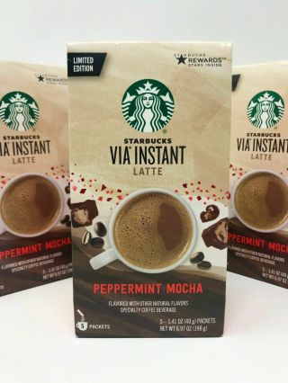Starbucks Via Instant Peppermint Mocha Latte (3 Boxes Of 5 Packs) Limited Edition