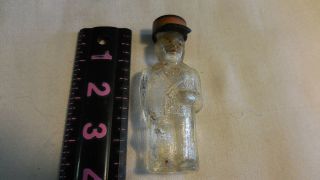 Old Glass Figurine Perfume Bottle Man With Plastic Cap/hat Lid