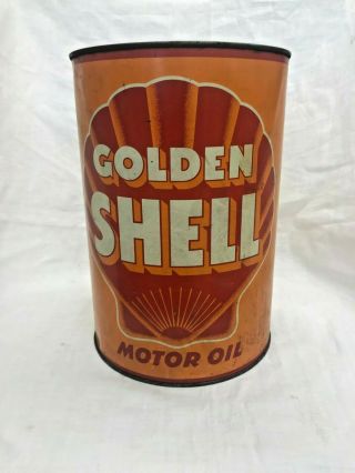 Rare Antique Tin Can Golden Shell Motor Oil 5 Quart Can