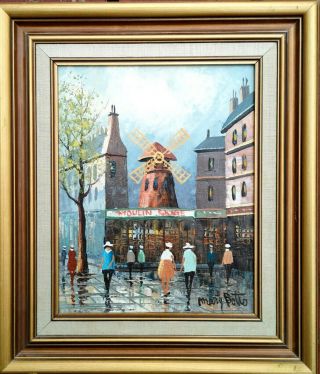 Matching Pair Mary Botto 1913 - 2002 Paris Street Scenes Moulin Rouge Oil Painting