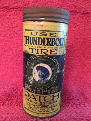 Old Thunderbolt Tire Tube Patch Repair Kit Advertising Motorcycle Car Tin Can