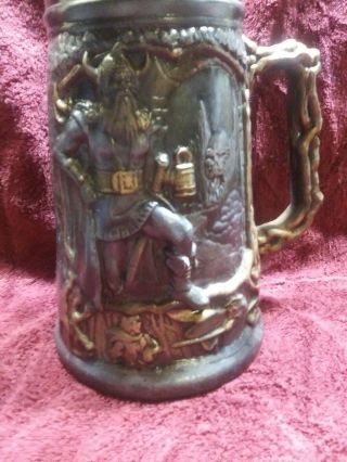 1993 Lor Ceramic Stein with lid decorated with Vikings,  Dragons and Wizards 2