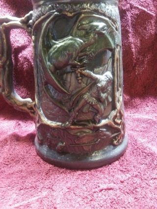 1993 Lor Ceramic Stein with lid decorated with Vikings,  Dragons and Wizards 3
