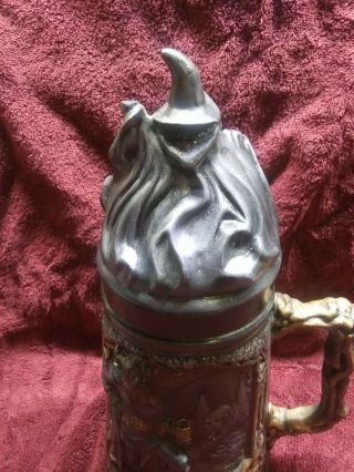 1993 Lor Ceramic Stein with lid decorated with Vikings,  Dragons and Wizards 5