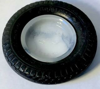 Vtg 1950s Goodrich Tires Advertising Slag Milk Glass & Rubber Swirl Ashtray
