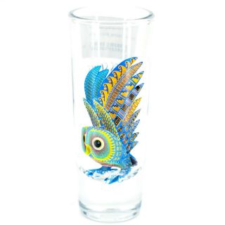 Flying Owl Alebrije Printed Design Tequila Shot Glass Shooter Made In Mexico