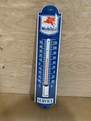 2 Mobil Mobiloil Thermometer Gas Oil Porcelain Advertising Sign