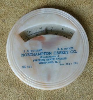 Vintage Round Advertising Thermometer Northhampton Casket Co Nc 3 Digit Phone