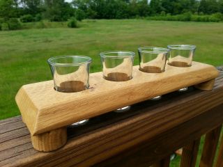 4 Whiskey Tequila Shot Glasses Wine Tumbler Cup Glasses Set With Wood Holder