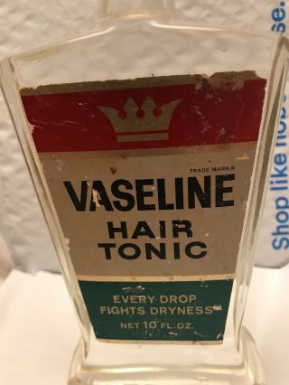 Vintage Vaseline Hair Tonic 10 Oz.  Glass Bottle Barber Shop Advertising Deco Full 2