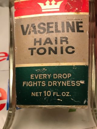 Vintage Vaseline Hair Tonic 10 Oz.  Glass Bottle Barber Shop Advertising Deco Full 3