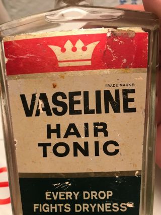 Vintage Vaseline Hair Tonic 10 Oz.  Glass Bottle Barber Shop Advertising Deco Full 4
