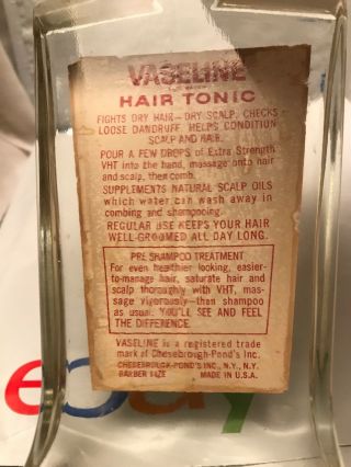Vintage Vaseline Hair Tonic 10 Oz.  Glass Bottle Barber Shop Advertising Deco Full 7