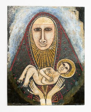 Antique Madonna And Child Eastern Orthodox Icon Painting On Board