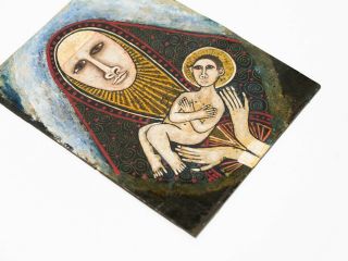 Antique Madonna and Child Eastern Orthodox Icon Painting on Board 5