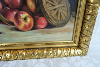 Antique 19th Century Still Life Oil Painting of Corn Apples Cornucopia Autumn 5