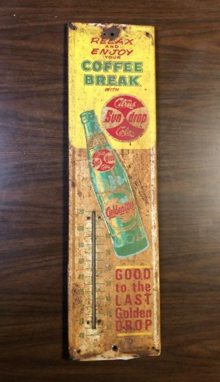 Vintage Citrus Sun Drop Cola Thermometer Sign Antique Fair Cond