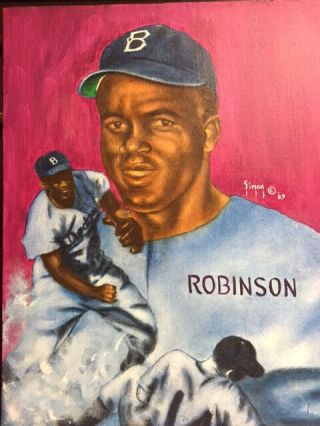 Jackie Robinson Oil Painting On Canvas By Robert Stephen Simon 1989