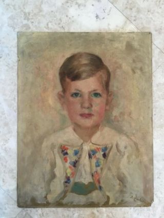 Russian German Polish Signed Antique Oil Painting 1920 Young Boy Portrait