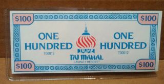 Very Rare 100.  00 Donald Trump Taj Mahal Opening Day Fun Nite Casino Paper Money