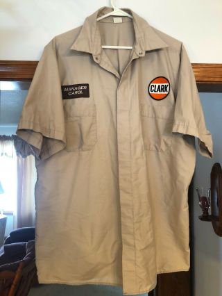 Vintage Clark Gas Station Shirt.  Uniform.  Patches.  Xl Petrolina Advertising