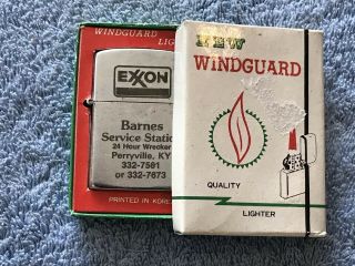 Vintage Windguard Lighter Exxon Barnes Service Station Ky Nib Nos