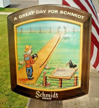 Vintage 1977 Schmidt Beer Bar Advertising Sign " Great Day For A Schmidt "