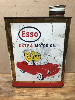 Vintage Esso Oil Can From France 2 Liters Slim Looks Like 1 Gallon But Smaller