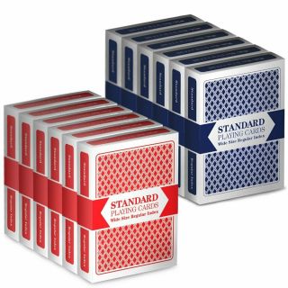 12 Decks (6 Red/6 Blue) Wide - Size,  Regular Index Playing Cards Set Plastic - Co.
