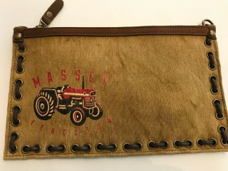 Rare Leather & Canvas Vintage Bank Mail Money Bag Massey Ferguson Tractor Pouch