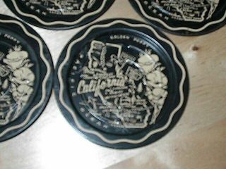 Vintage 1950 ' s California State Souvenir Metal Coasters {8} Black/Gold NOS 4