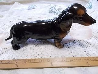 Big 12 " L Ceramic Pottery Daschund Dog Black & Tan Figurine Lefton A701
