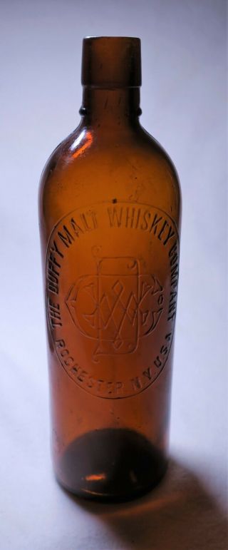 Duffy Malt Whiskey Co Amber Liquor Bottle Patented 1886 From Rochester York